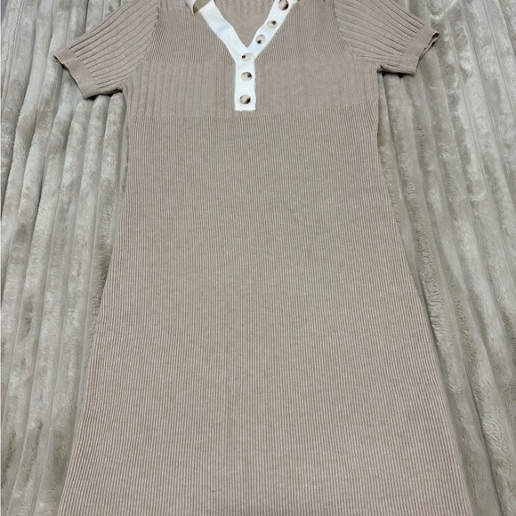 SHEIN Dresses & Skirts - SHEIN Tan Ribbed Midi Dress with White Accents